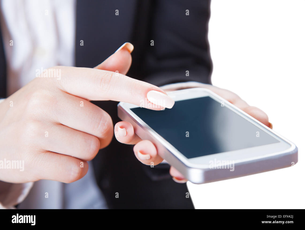 smartphone in female hands, isolated white background Stock Photo - Alamy