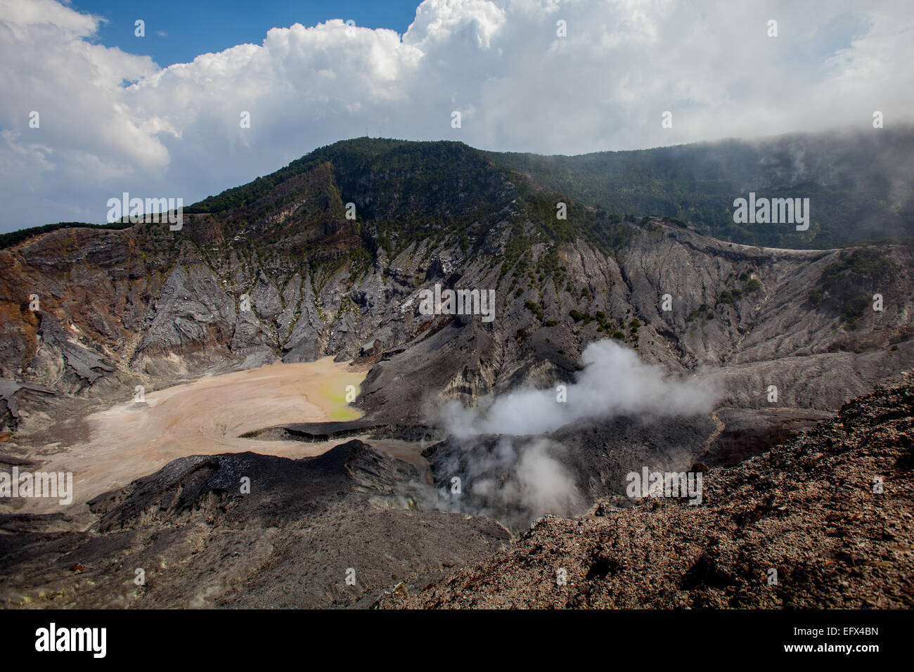 Craters of Mount Tangkuban Perahu volcano in Lembang, West Bandung, West Java, Indonesia. Stock Photo