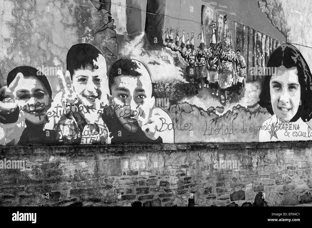 Wall painting in black and white in Vitoria-Gasteiz, Alava, Basque Country, Spain Stock Photo