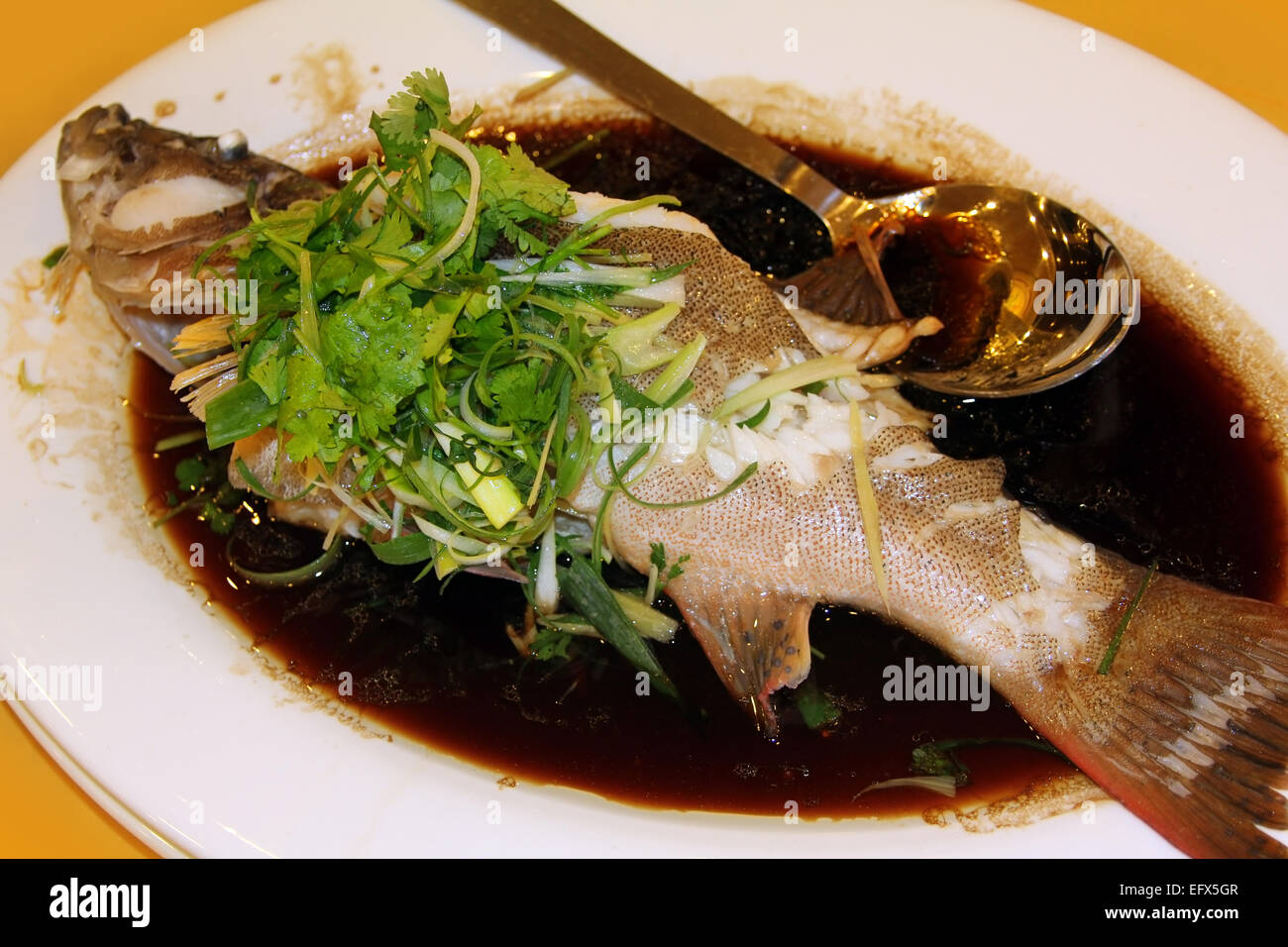 Grilled grouper fish grouper in soy sauce Stock Photo Alamy