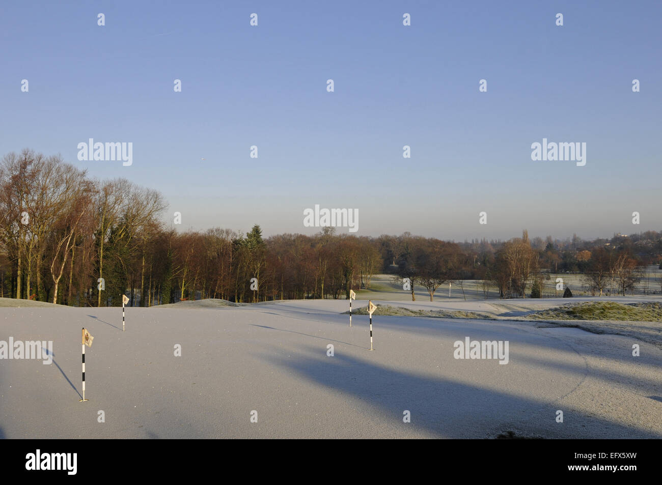Dramatic view over the West Course of Sundridge Park Golf Club from the terrace on a Frosty morning Stock Photo