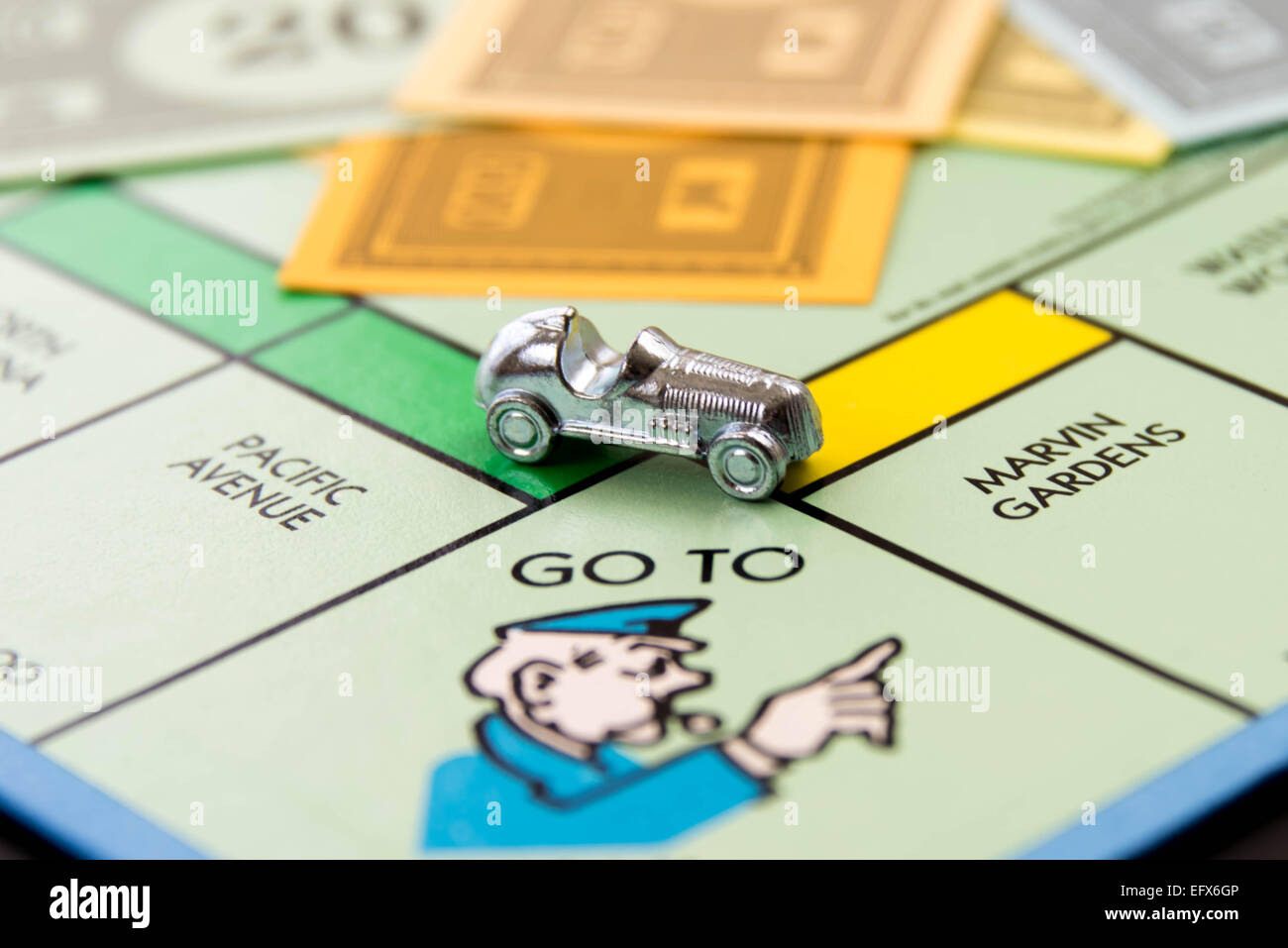 February 8, 2015 - Houston, TX, USA.  Monopoly car on Go To Jail Stock Photo