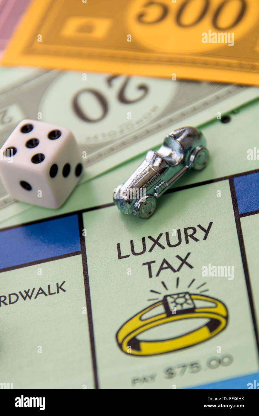 February 8, 2015 Houston, TX, USA. Monopoly game board with car on