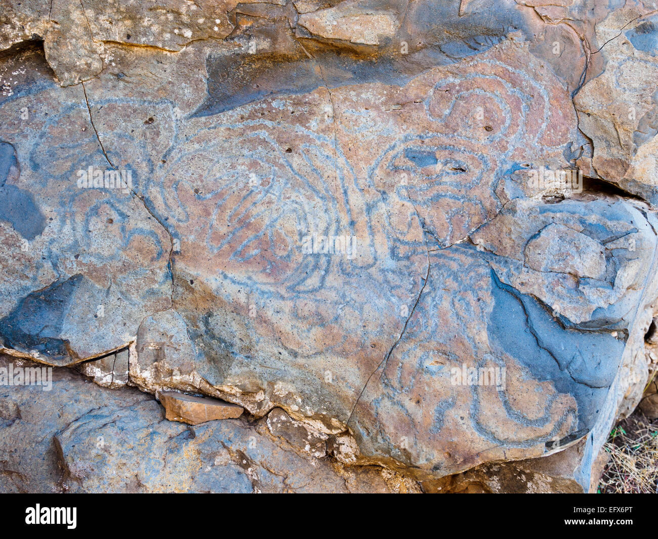 Prehistoric La Fajana rock carvings at El Paso on the Canary Island of La Palma Stock Photo