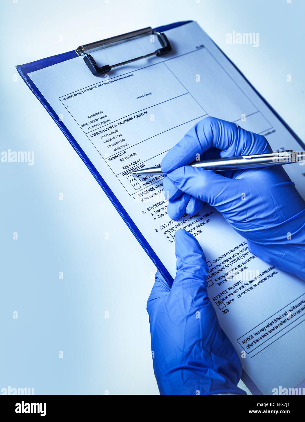 doctor fills patient's history, hospital background Stock Photo - Alamy