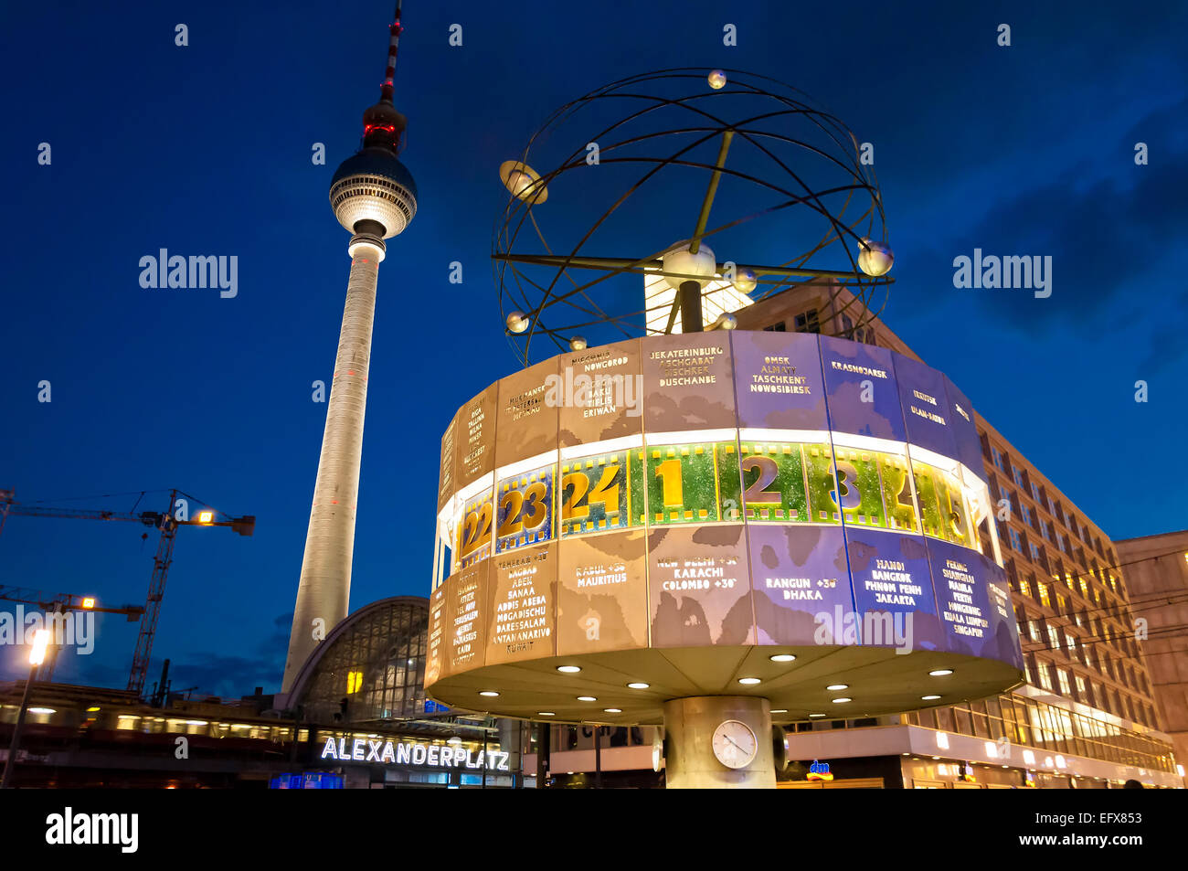 Berlin, Germany - June 7, 2013: Alexanderplatz, Tv tower and world clock night view on June 07, 2013 in Berlin. Called by Berlin Stock Photo