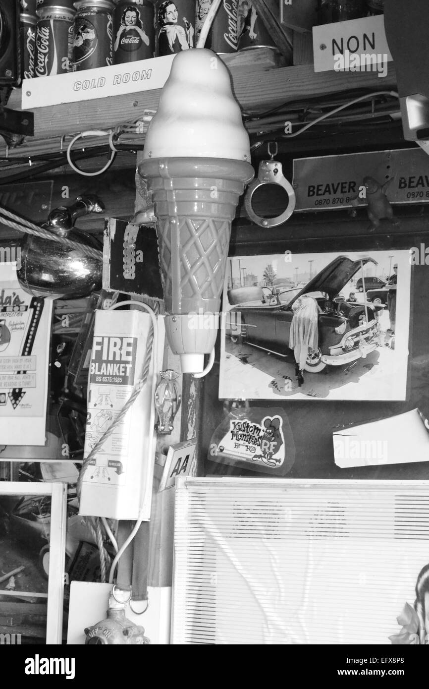 collectibles, garage, ice cream, black and white, junk Stock Photo Alamy