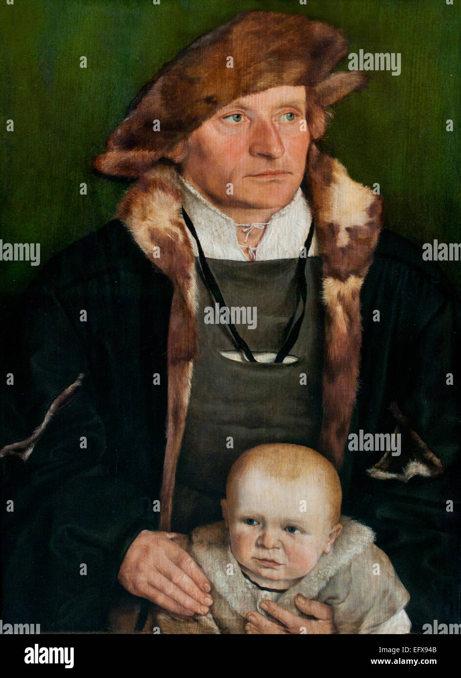 Barthel Beham (Nurenberg 1502 - Italy 1540)  Portrait of Hans Urmiller with his son. German Germany Stock Photo