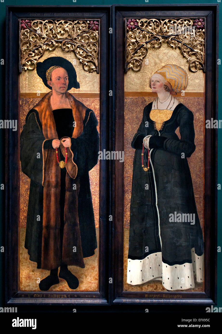 Founder picture of the Frankfurt patrician Claus Stalburg the Rich (1469-1524) and his wife Margarethe vom Rhein 1504  Unknown 'Master of Stalburg-portraits' (probably from the circle of Hans Holbein the Elder) German Germany Stock Photo