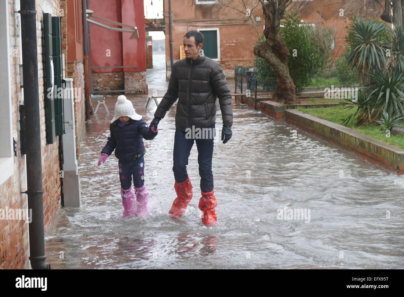 Venice flooded again - 6 February 2015. Stock Photo