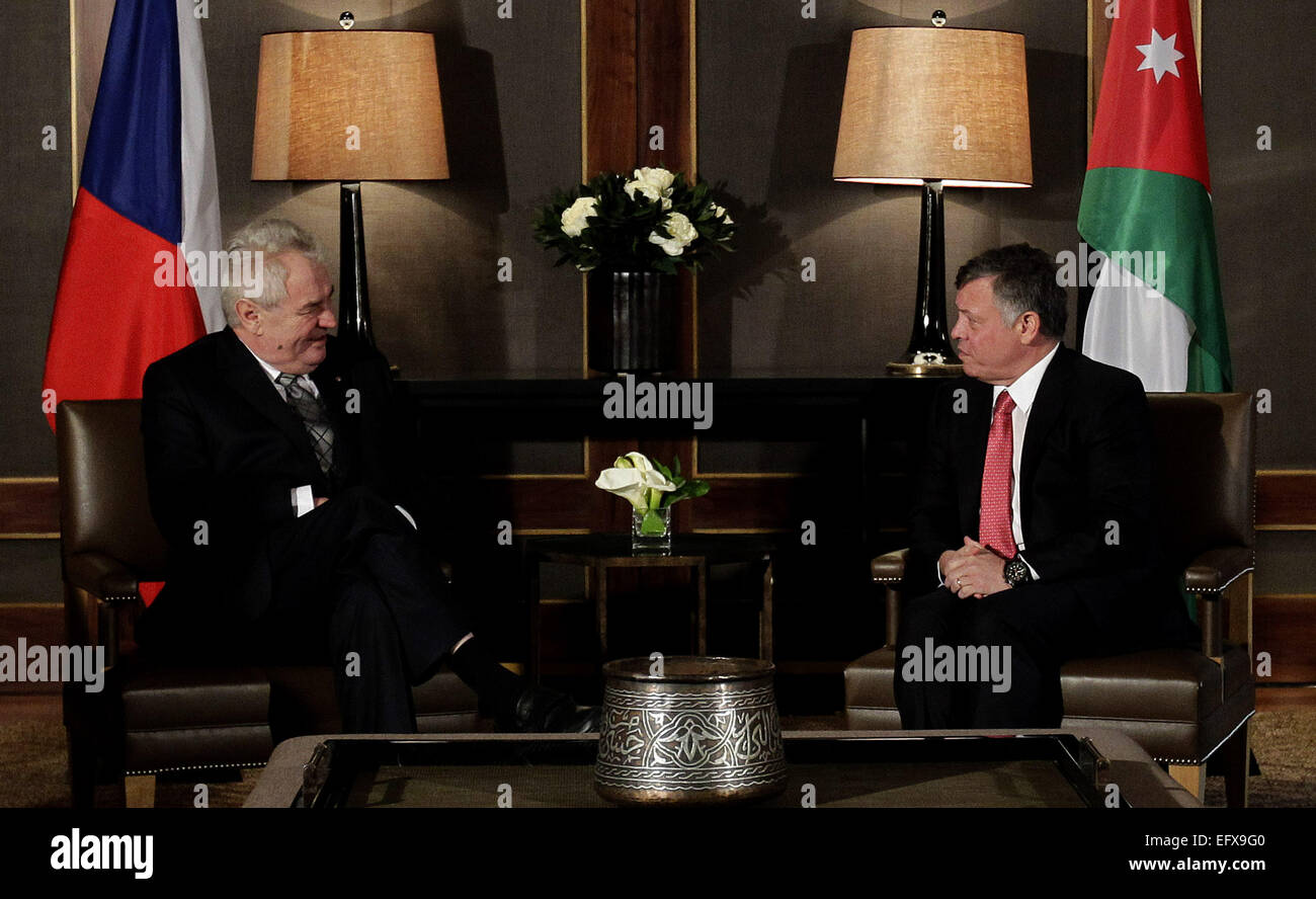 Amman. 11th Feb, 2015. King Abdullah II of Jordan (R) meets with visiting Czech President Milos Zeman at the Royal Palace in Amman on Feb. 11, 2015. © Mohammad Abu Ghosh/Xinhua/Alamy Live News Stock Photo