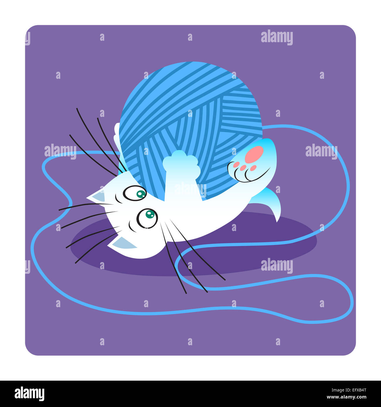White cat playing with ball of yarn Stock Photo Alamy