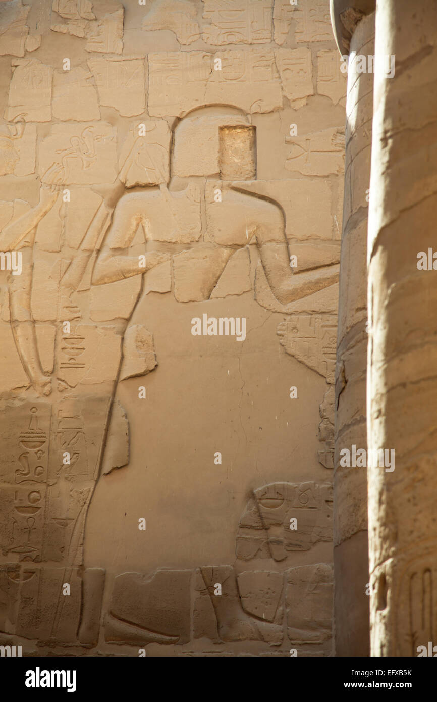 Hieroglyphes at Karnak temple, Luxor, Egypt Stock Photo