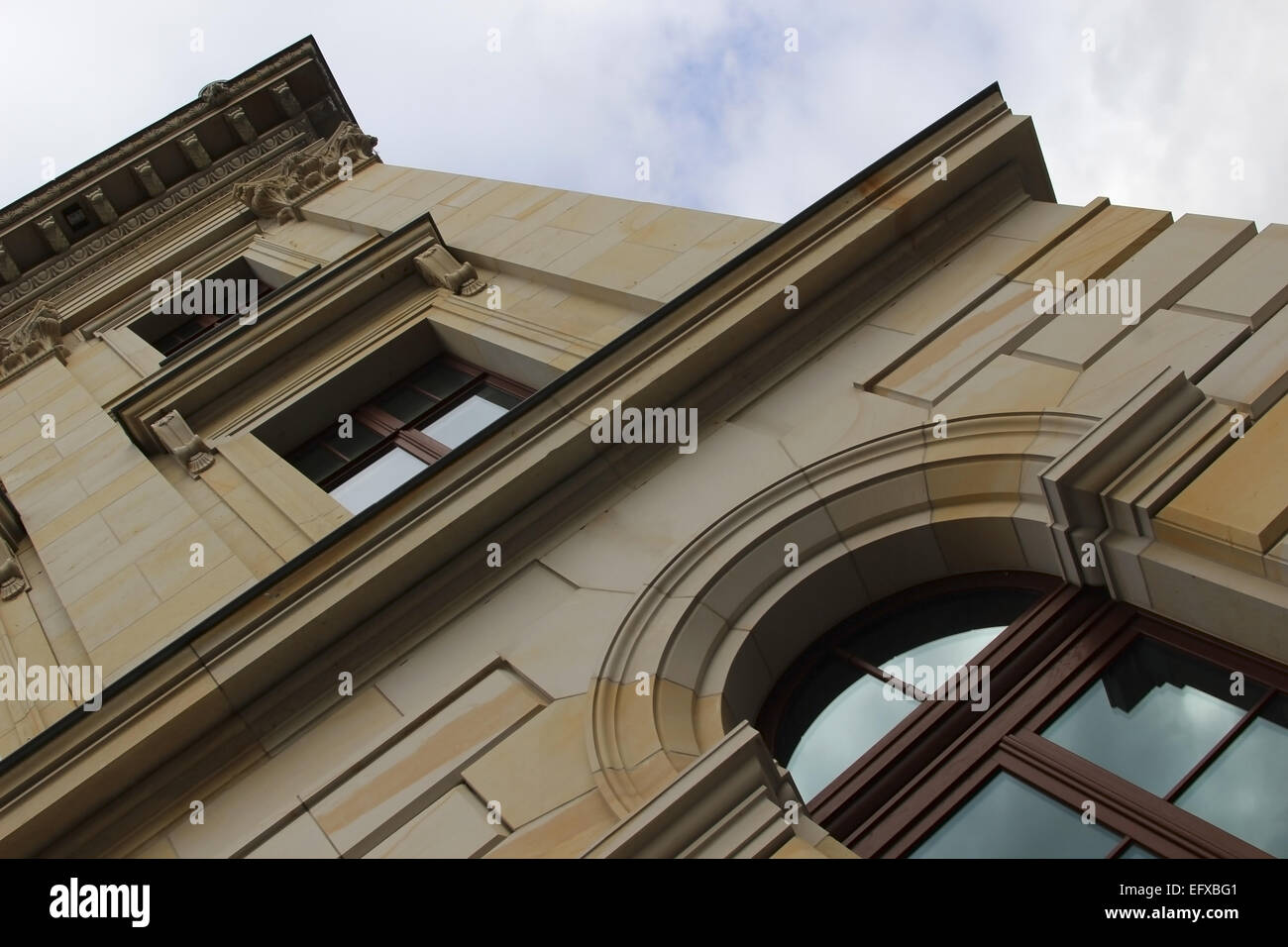 Fragment of the late 19th century building. Smart neoclassic architecture, exquisite details, sandstone. Braunschweig, Germany Stock Photo