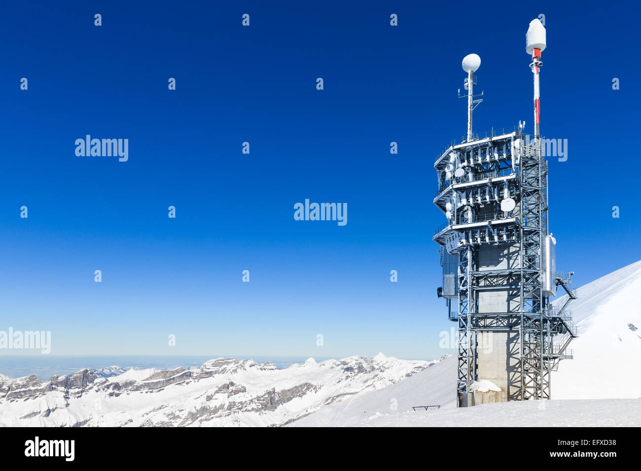 Radio tower on mount Titlis Stock Photo
