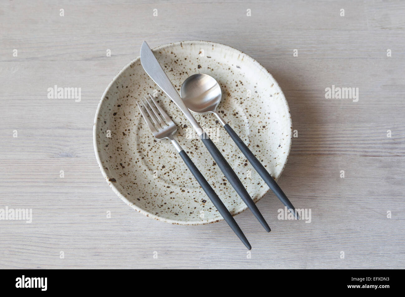 silverware on plate simple Stock Photo
