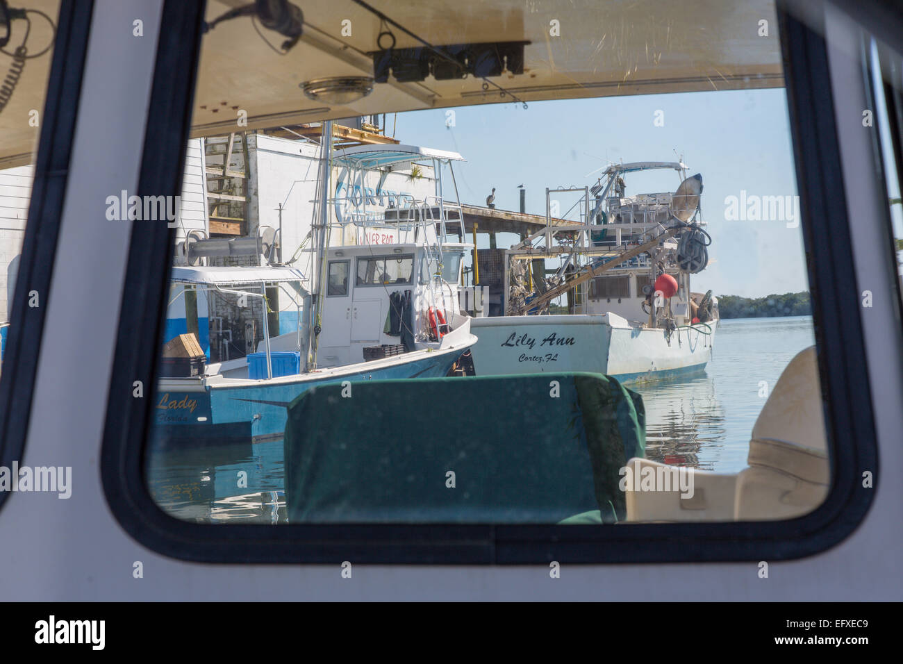 Fishing boats in old historic commercial fishing village of Cortez on