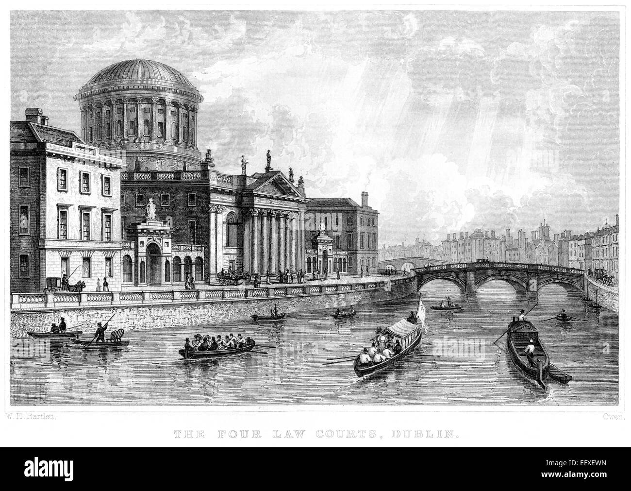 An engraving of the Four Law Courts, Dublin scanned at high resolution from a book printed in 1845. Stock Photo