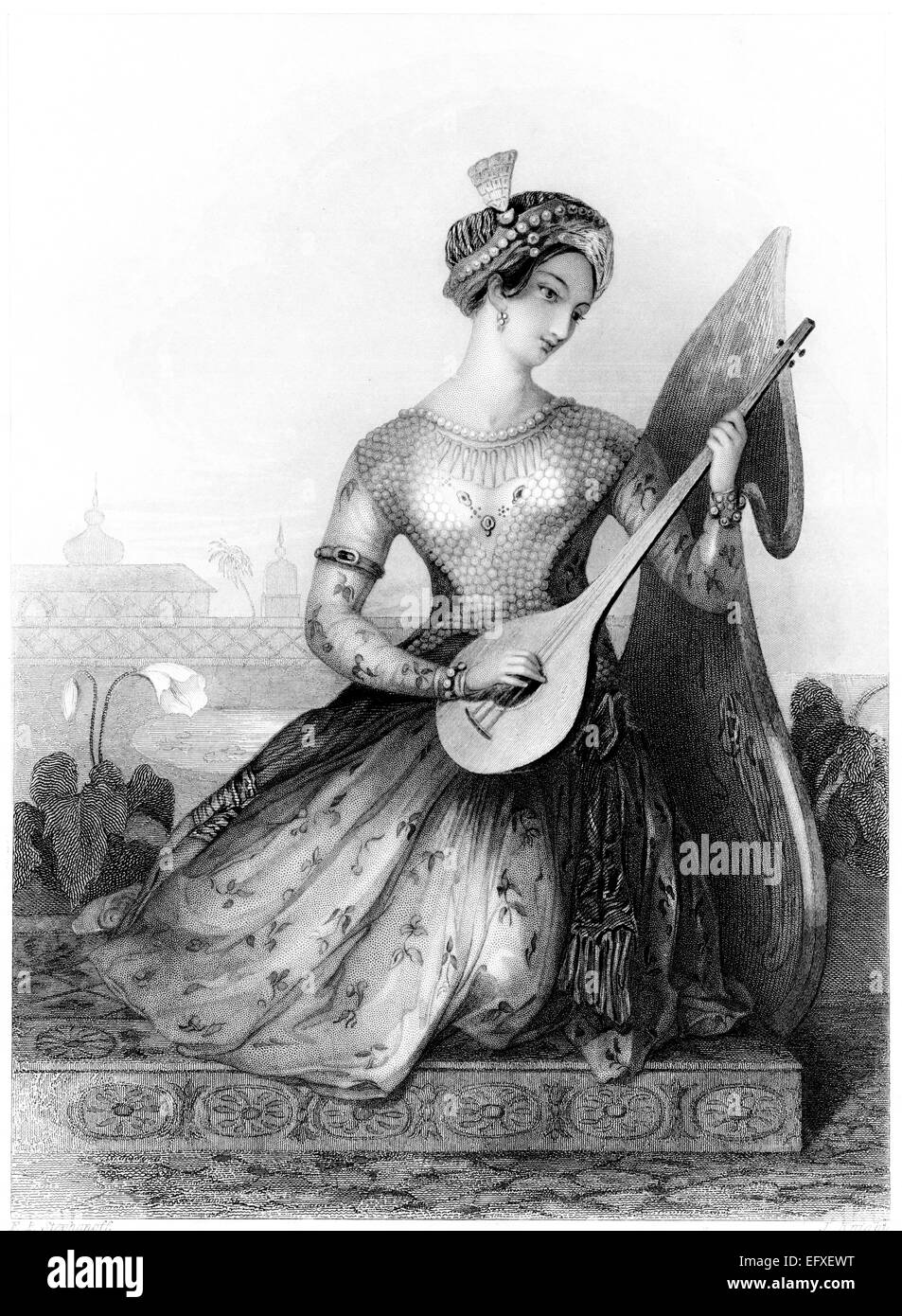 An engraving entitled 'The Rajah's Daughter' scanned at high resolution from a book printed in 1845. Believed to be free of all copyright restrictions Stock Photo