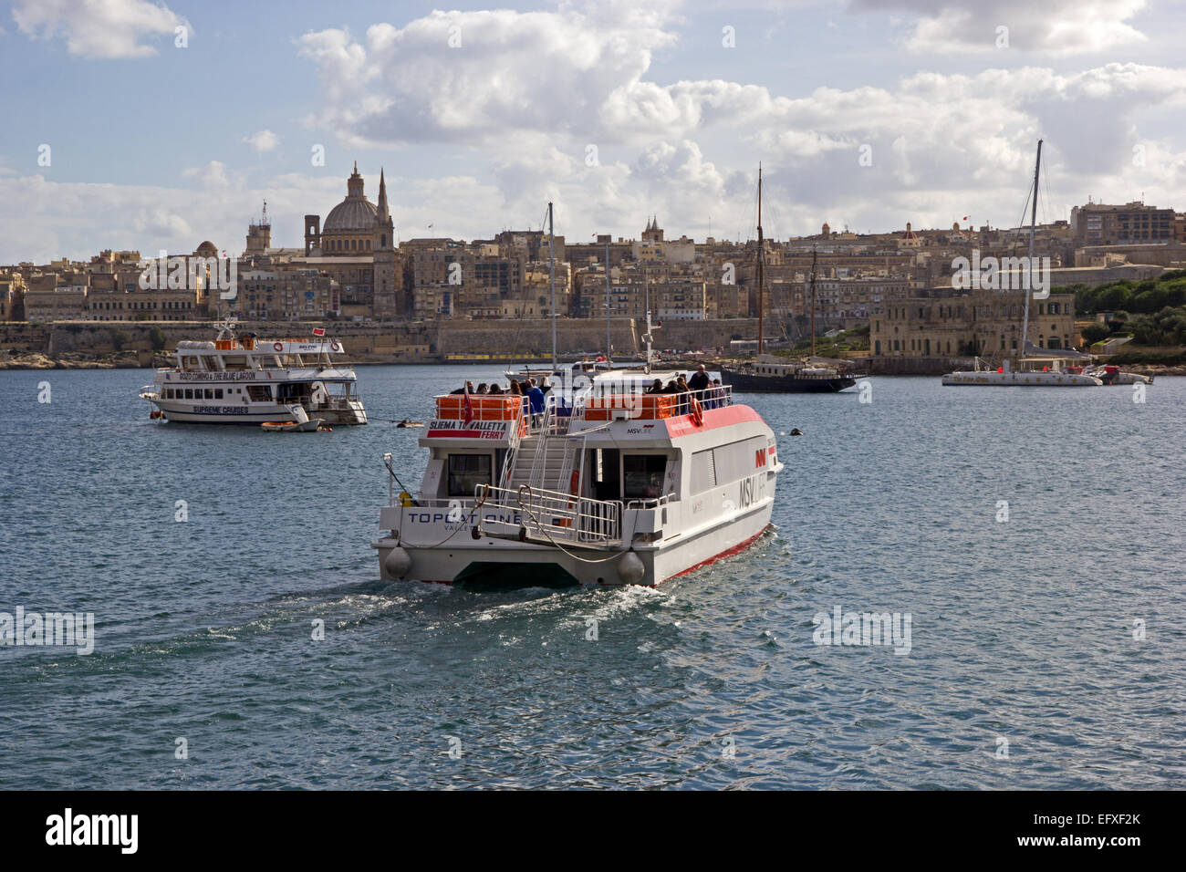 Top Cat 1, Sliema to Valletta ferry, operated by MSV Life, leaving Sliema, Malta Stock Photo