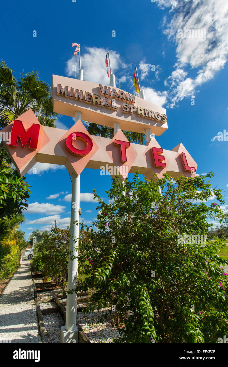 Sign at  Warm Mineral Springs Motel in North Port Florida was designed by architect Victor A. Lundy Stock Photo