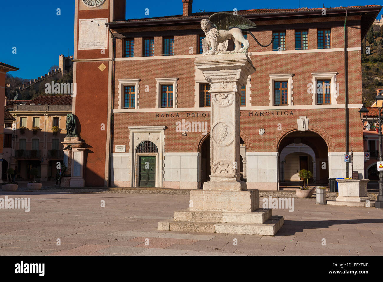 Marostica / Chess Square / The Lion of St. Mark and the Palazzo of Doglione Stock Photo