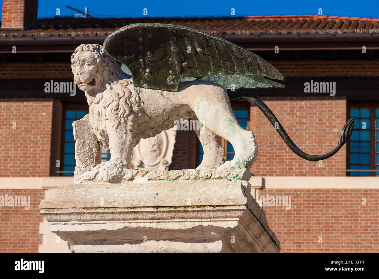 Marostica / Piazza degli Scacchi / Il Leone di San Marco / Chess Square / The Lion of St. Mark Stock Photo