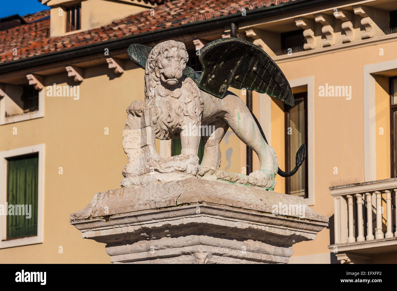 Marostica / Piazza degli Scacchi / Il Leone di San Marco / Chess Square / The Lion of St. Mark Stock Photo