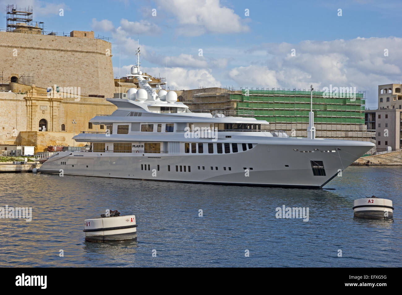 Super yacht, Plan B, moored in Grand Harbour, Valletta ...