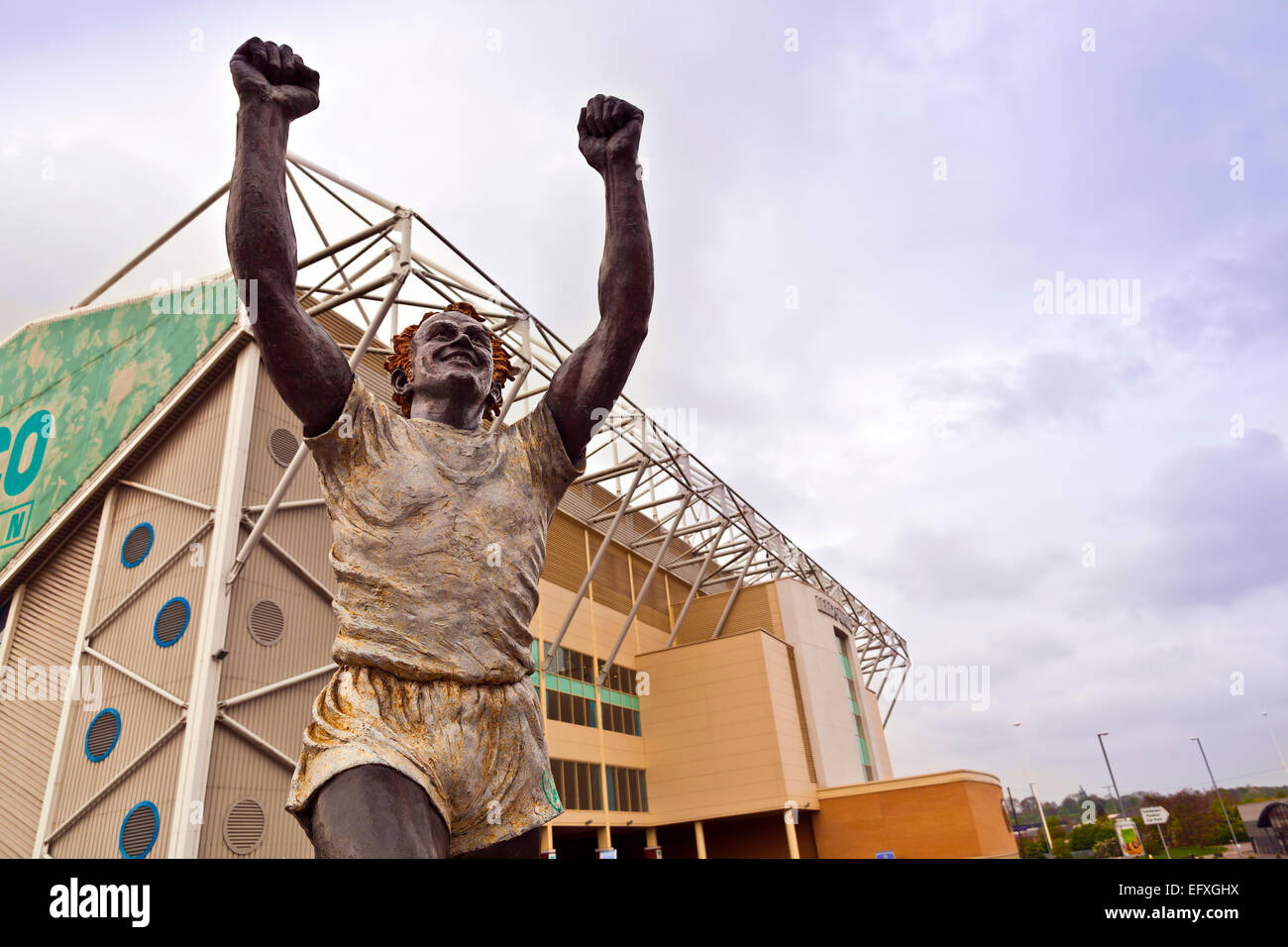 A statue of former Leeds' captain Billy Bremner at Elland Road stadium, home of Leeds United Football Club. Stock Photo
