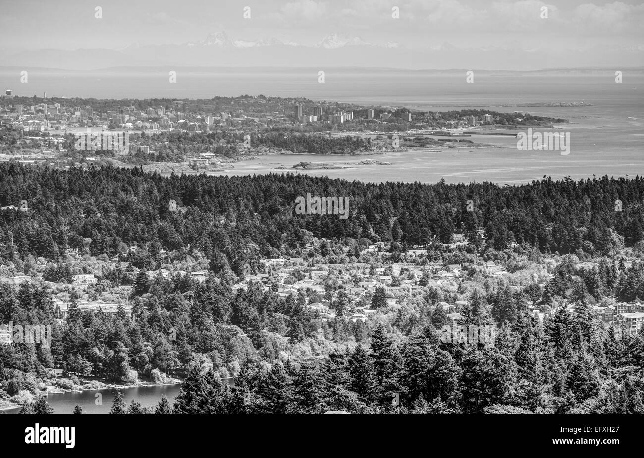 black and white view of Victoria, BC, Canada Stock Photo