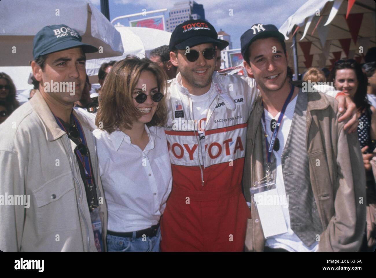 SHERRY STRINGFIELD with George Clooney, Anthony Edwards and Noah Wyle at Toyota's S/Pro celeb. race 1995.k1212fb. © Fitzroy Barrett/Globe Photos/ZUMA Wire/Alamy Live News Stock Photo