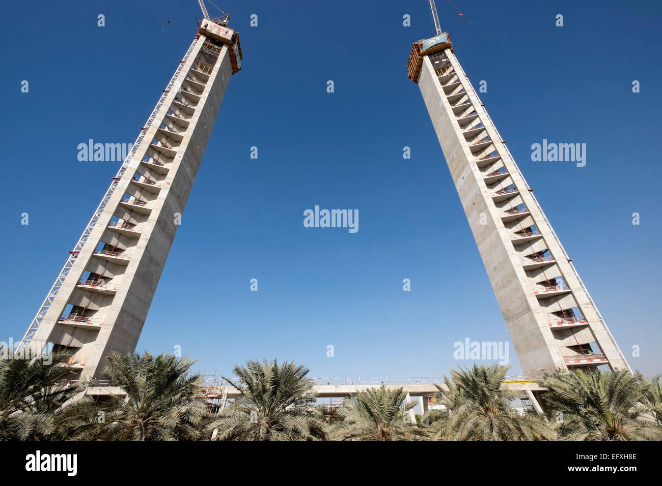 Construction of the Dubai Frame, a new landmark tourist attraction with observation platform in Zabeel Park Dubai UAE Stock Photo