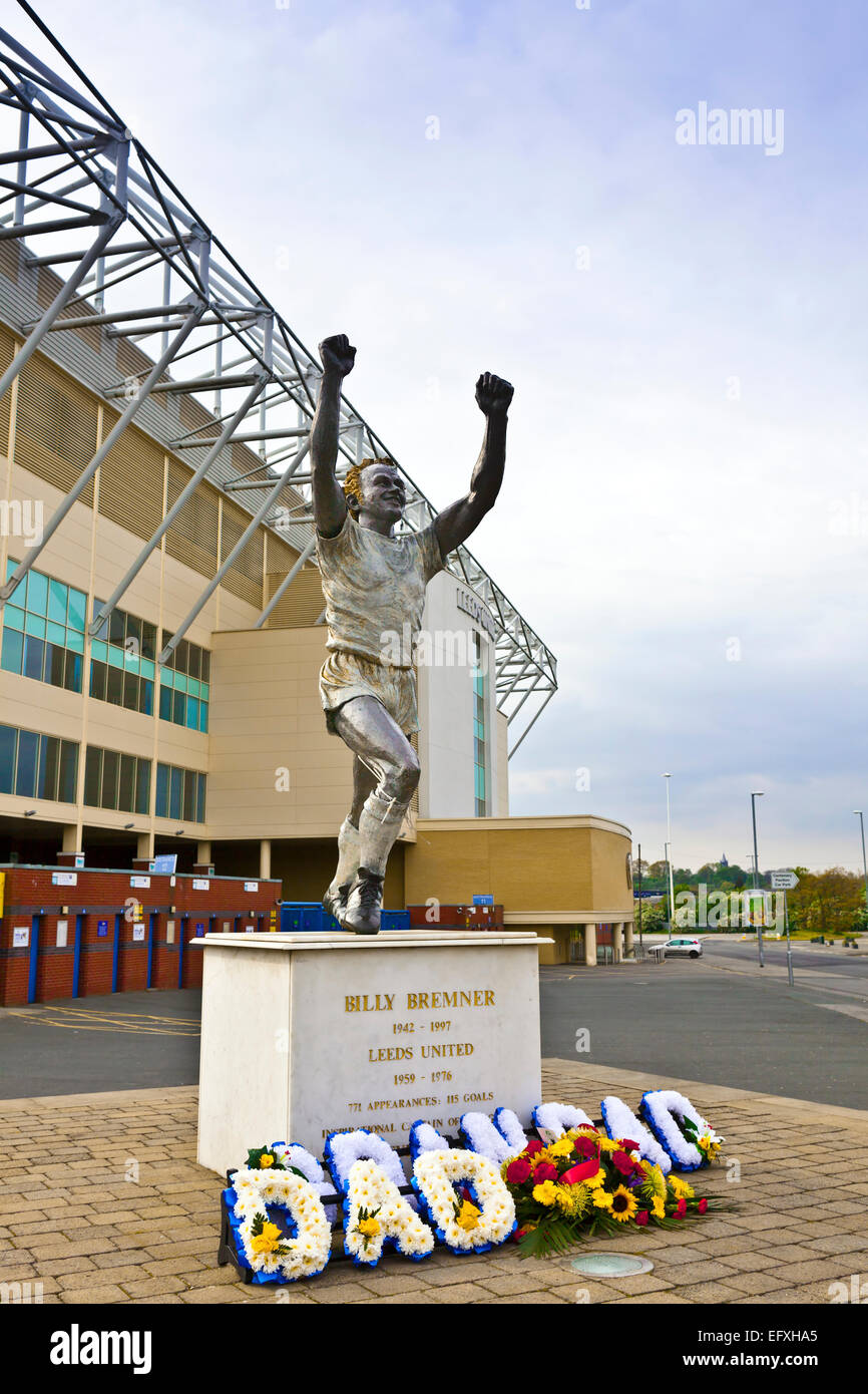 A statue of former Leeds' captain Billy Bremner at Elland Road stadium, home of Leeds United Football Club. Stock Photo