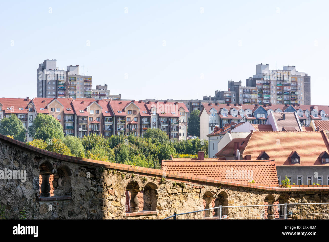 View from Goerlitz in Saxony to a housing blocks in the town of Zgorzelek in Poland Stock Photo