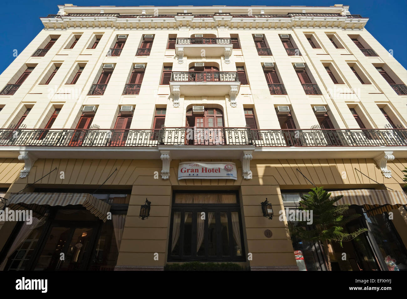 Horizontal view of the front facade of the Gran Hotel in Camaguey. Stock Photo