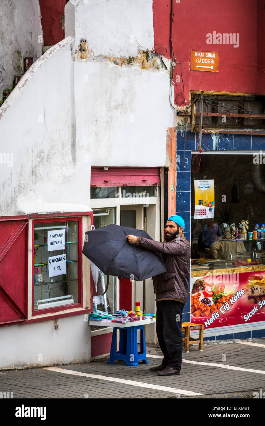 A street scene with shops, and stores in the Black Sea port city of Trabzon, Turkey, Eurasia. Stock Photo