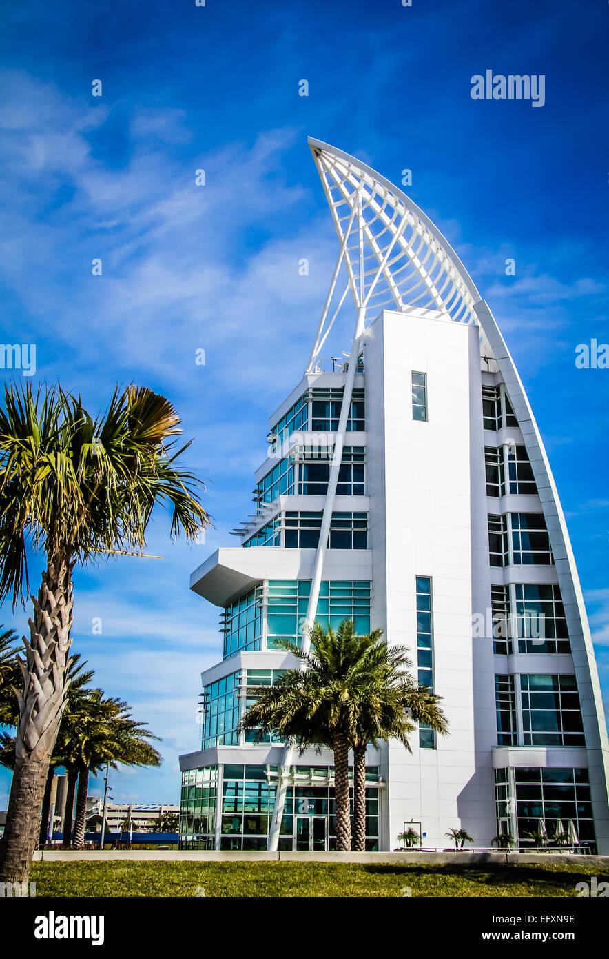 Exploration Tower in Cape Canaveral Florida on Space Coast in Central Florida Stock Photo