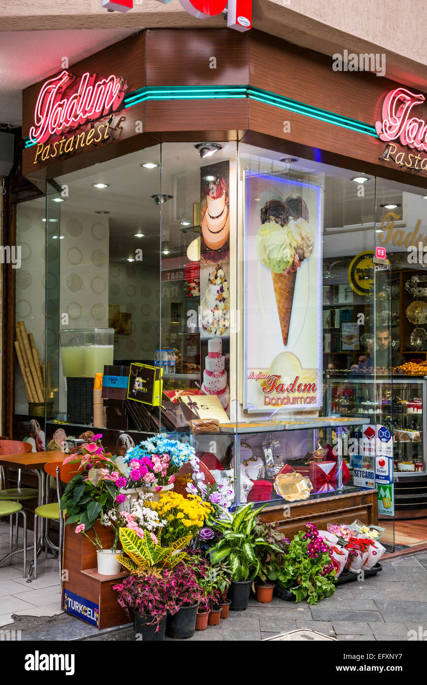 A store front flower and ice cream shop in the Black Sea port of