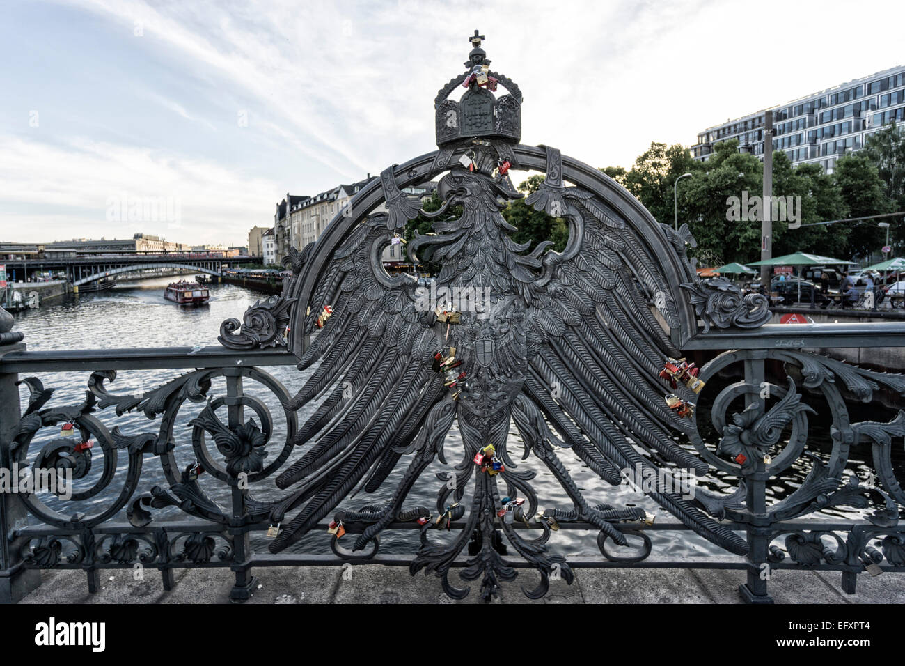Cast Iron eagle at Weidenhammer Bridge over River Spree, Berlin, Stock Photo
