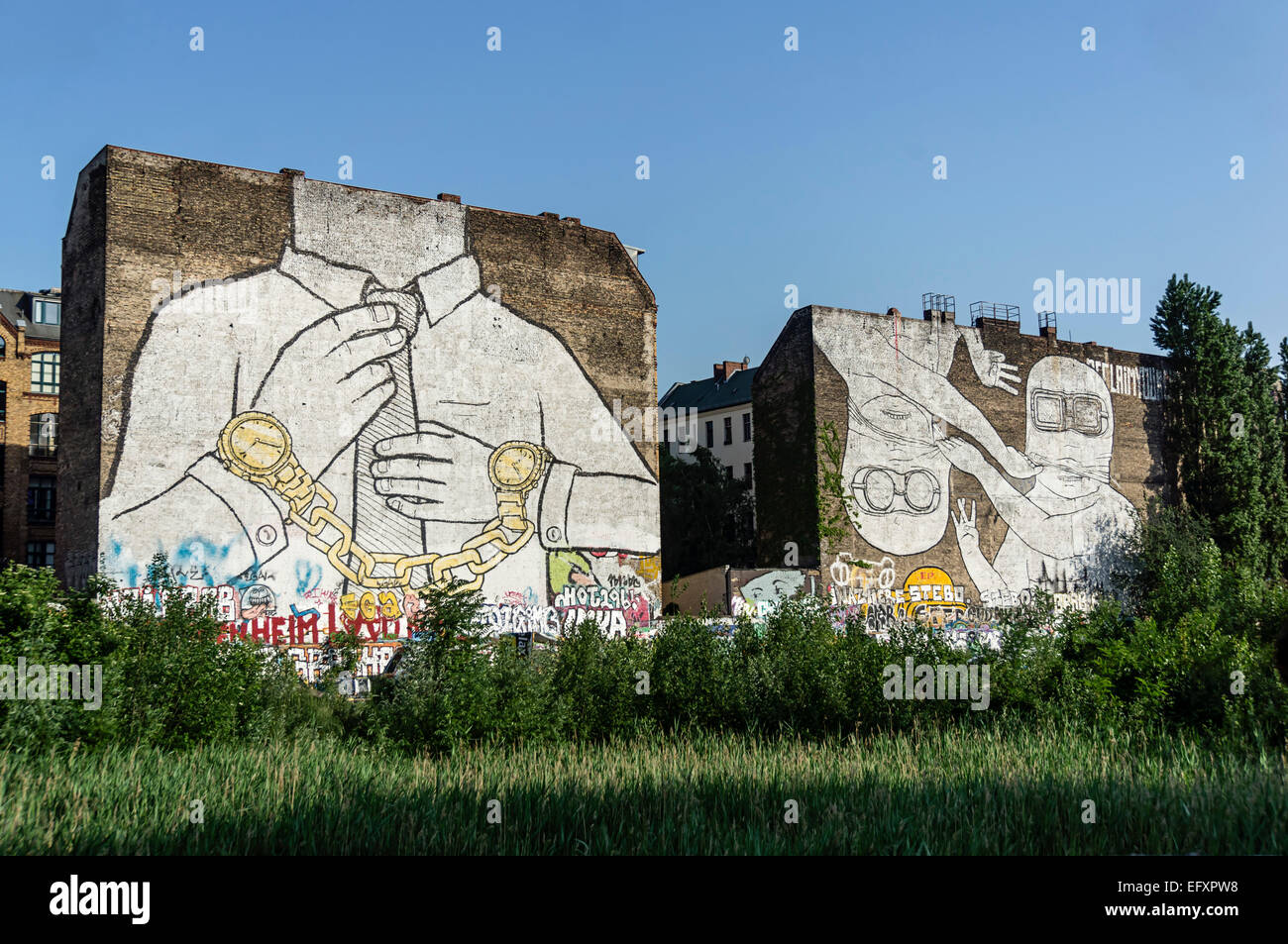 Mural on firewall in Kreuzberg by italian artist Blu , Berlin, Germany Stock Photo
