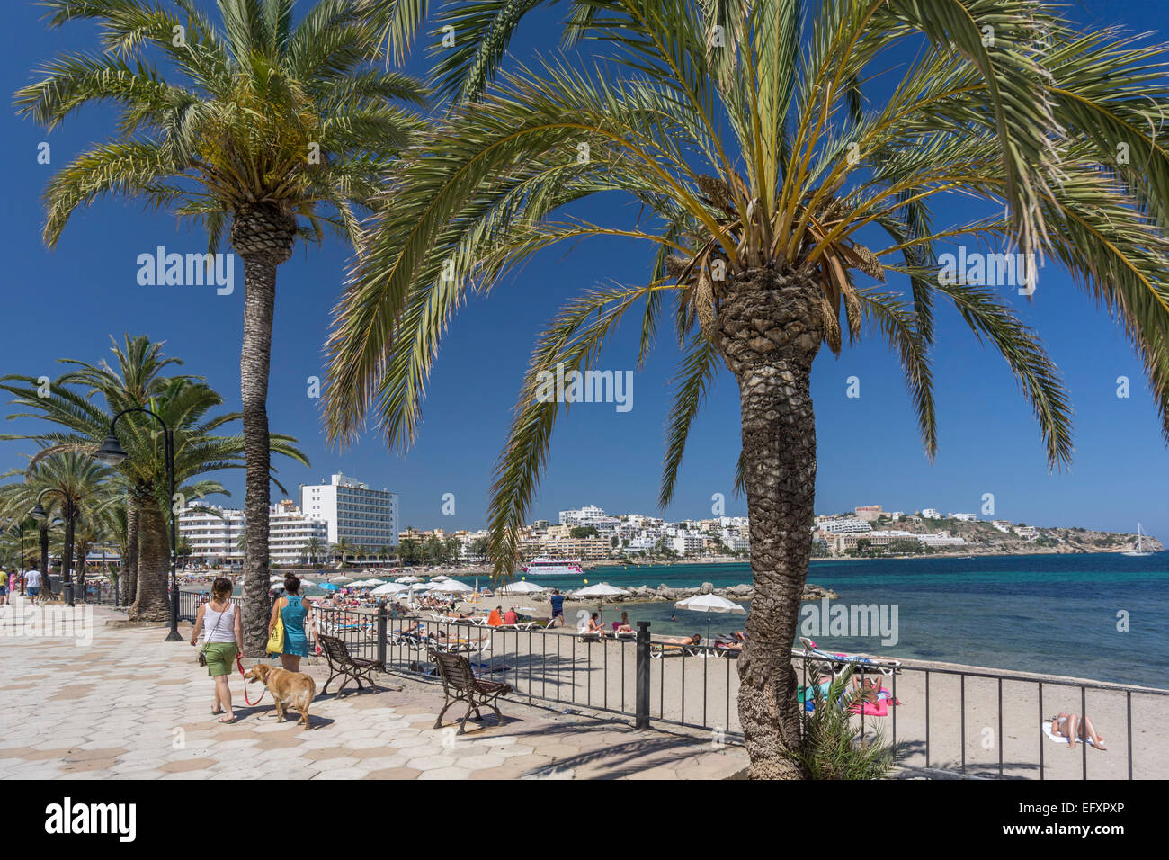 Platja de ses Figueretes, beach, Eivissa, Ibiza, Pityuses, Balearic Islands, Spain, Europe Stock Photo