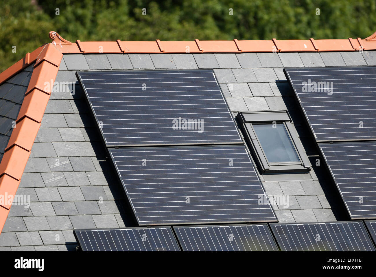 solar panels on house roof Stock Photo