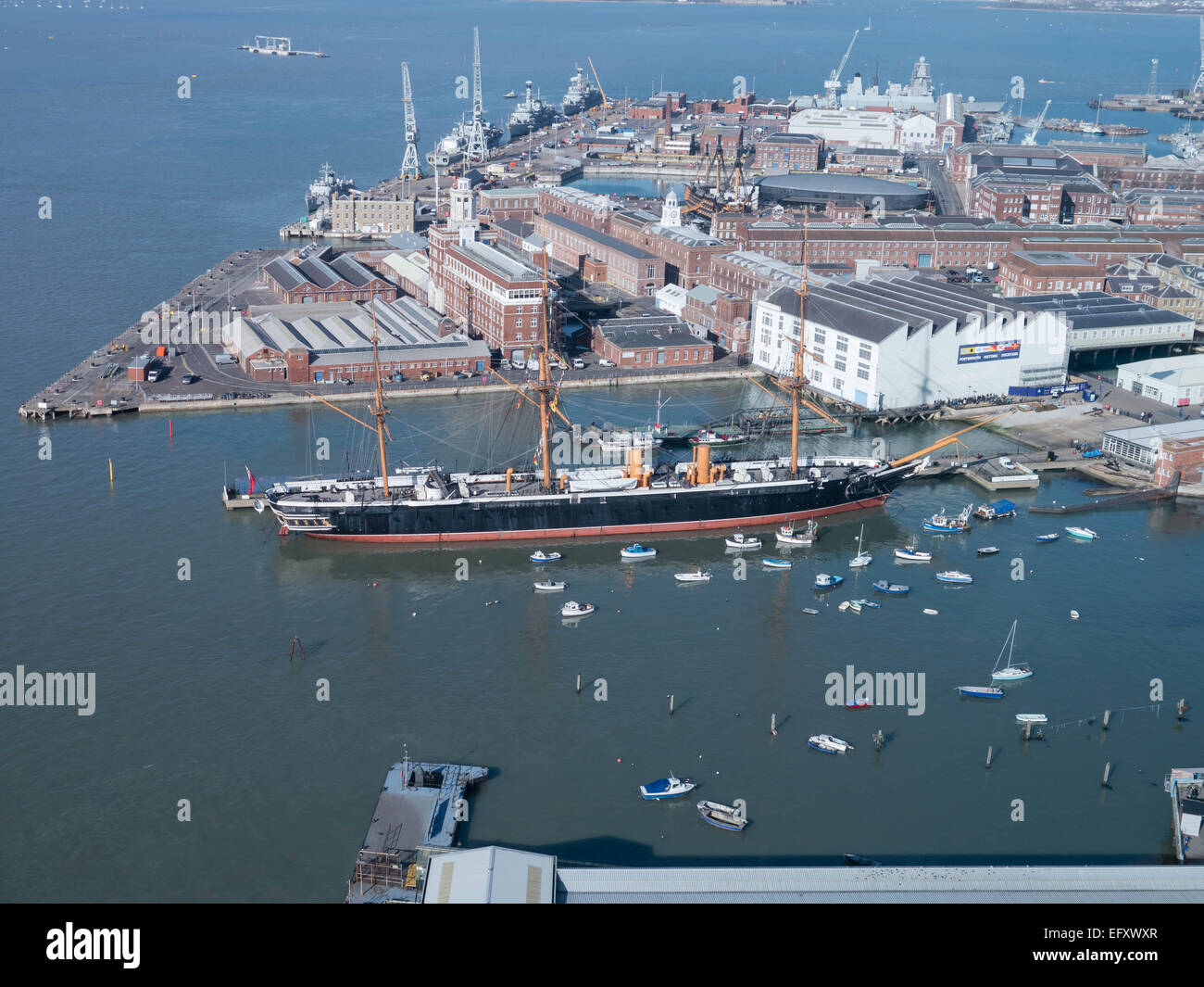 Portsmouth historic dockyard and Royal Navy military dockyard Stock Photo
