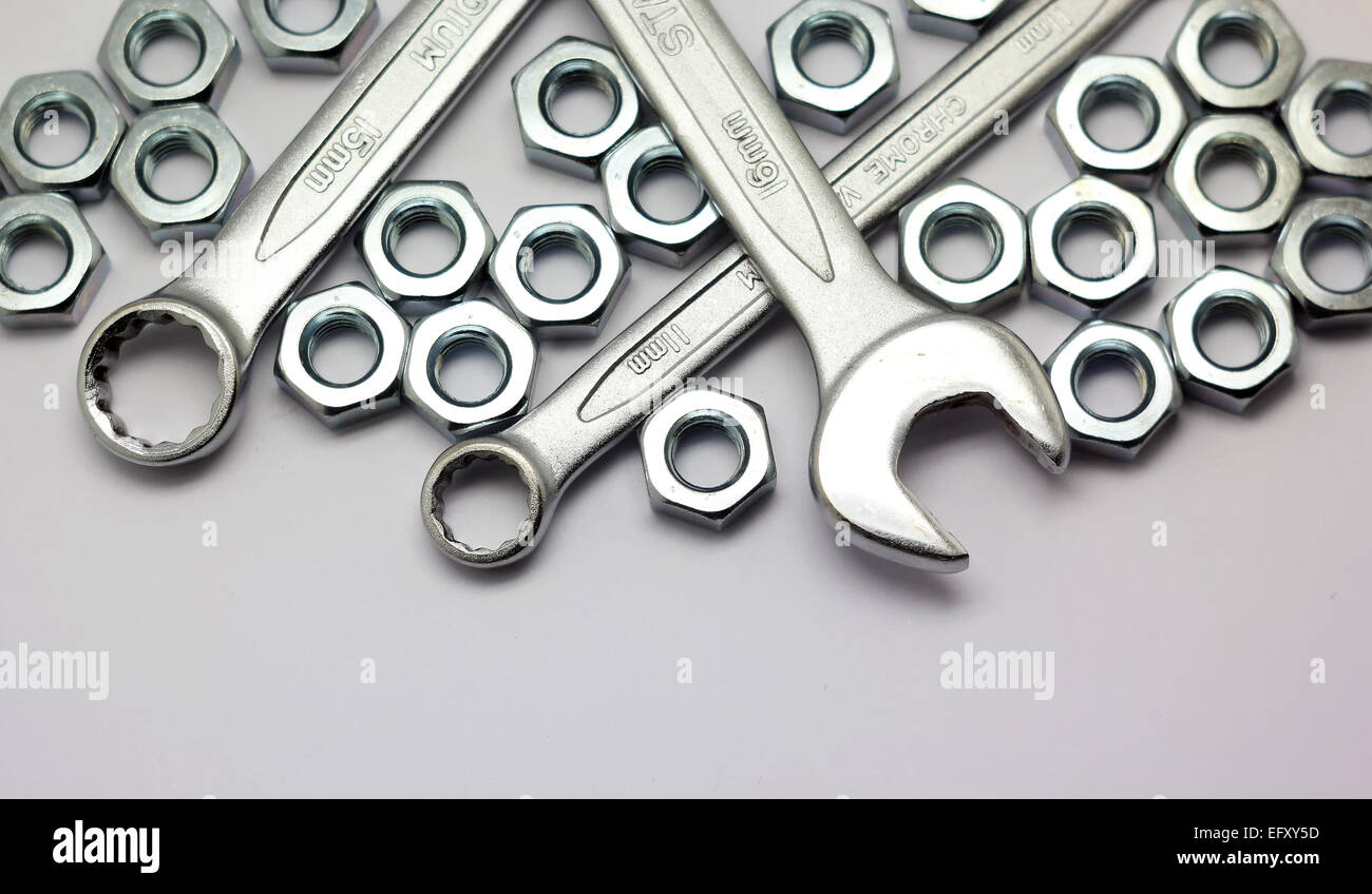 bolt and wrench as background Stock Photo Alamy