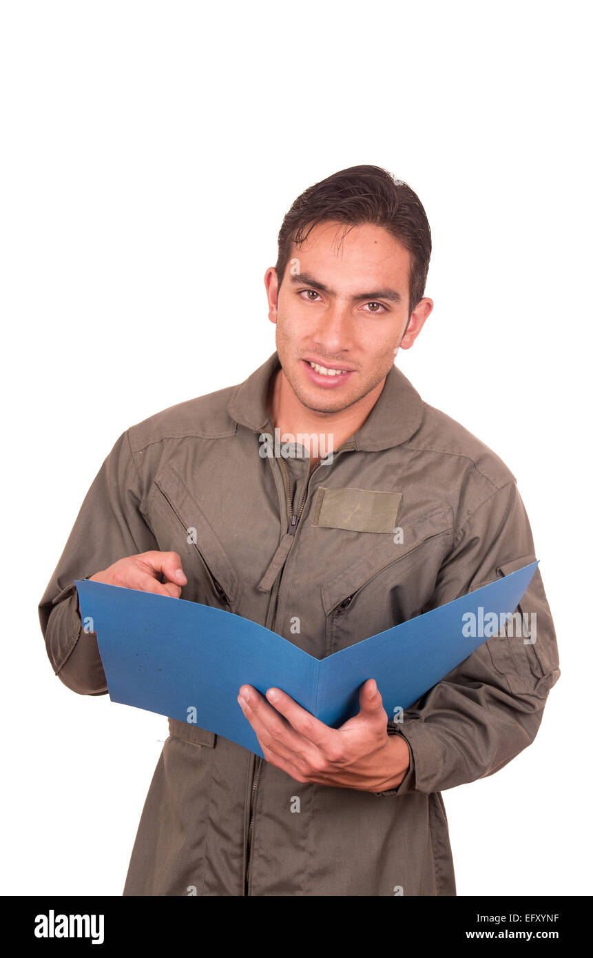 handsome young male pilot wearing green uniform Stock Photo - Alamy