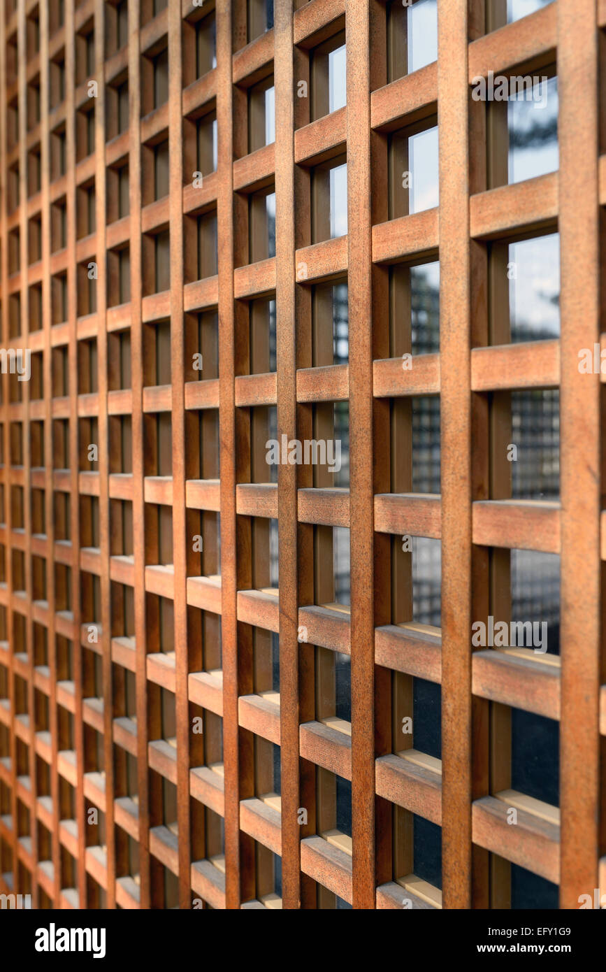 close up of wooden lattice window Stock Photo