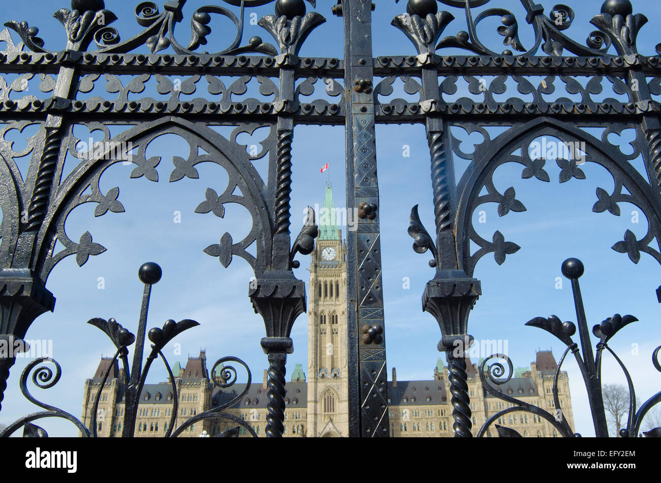 Ottawa's Parliament Hill houses Canada's national legislature and attracts three million visitors annually. Stock Photo