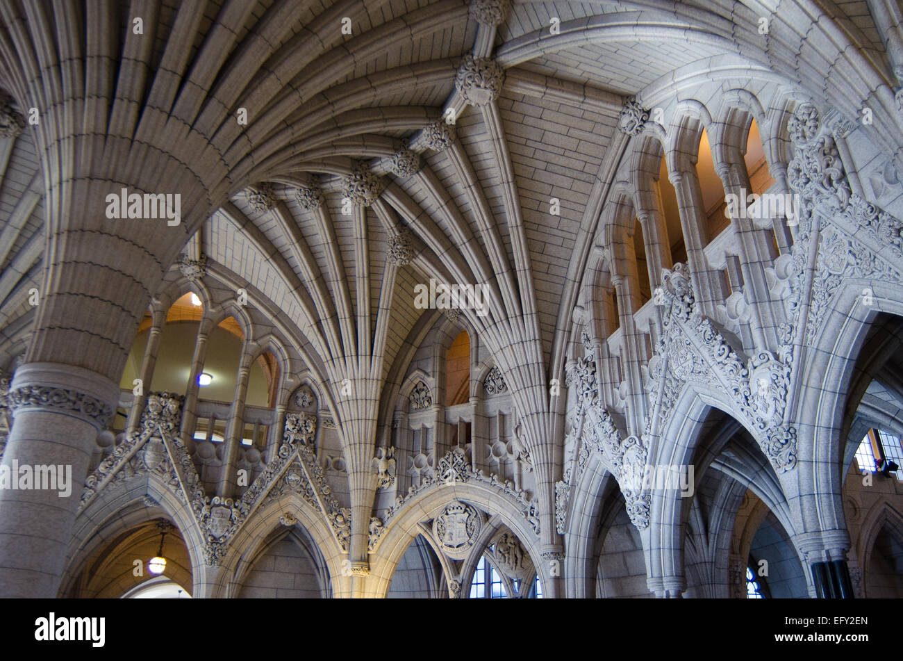 The ornate Gothic revival interior of the Parliament of Canada in Ottawa, Ontario. Stock Photo