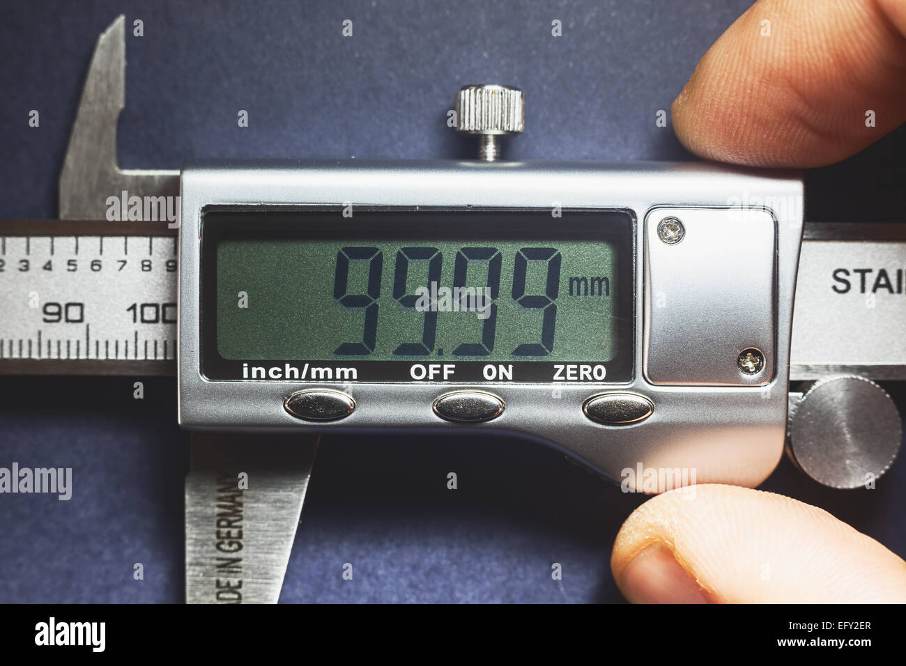 Details of modern measuring tool, digital display showing precise